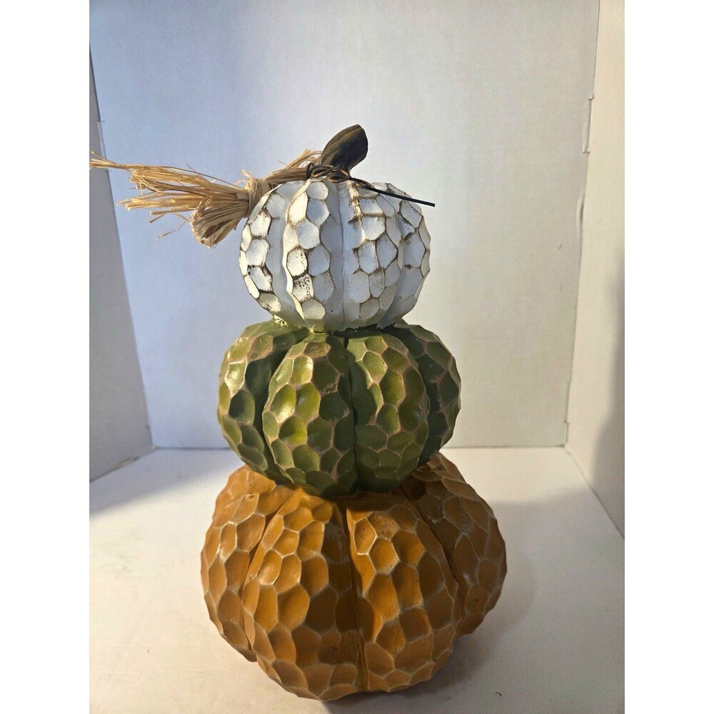 Ashland Stacked Pumpkin Tabletop Decor Resin Orange Green White 11 in